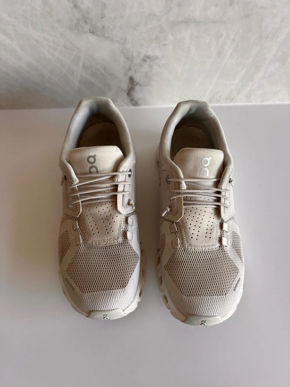 On Cloud Beige Mesh Running Sneakers - Picture 4 of 9